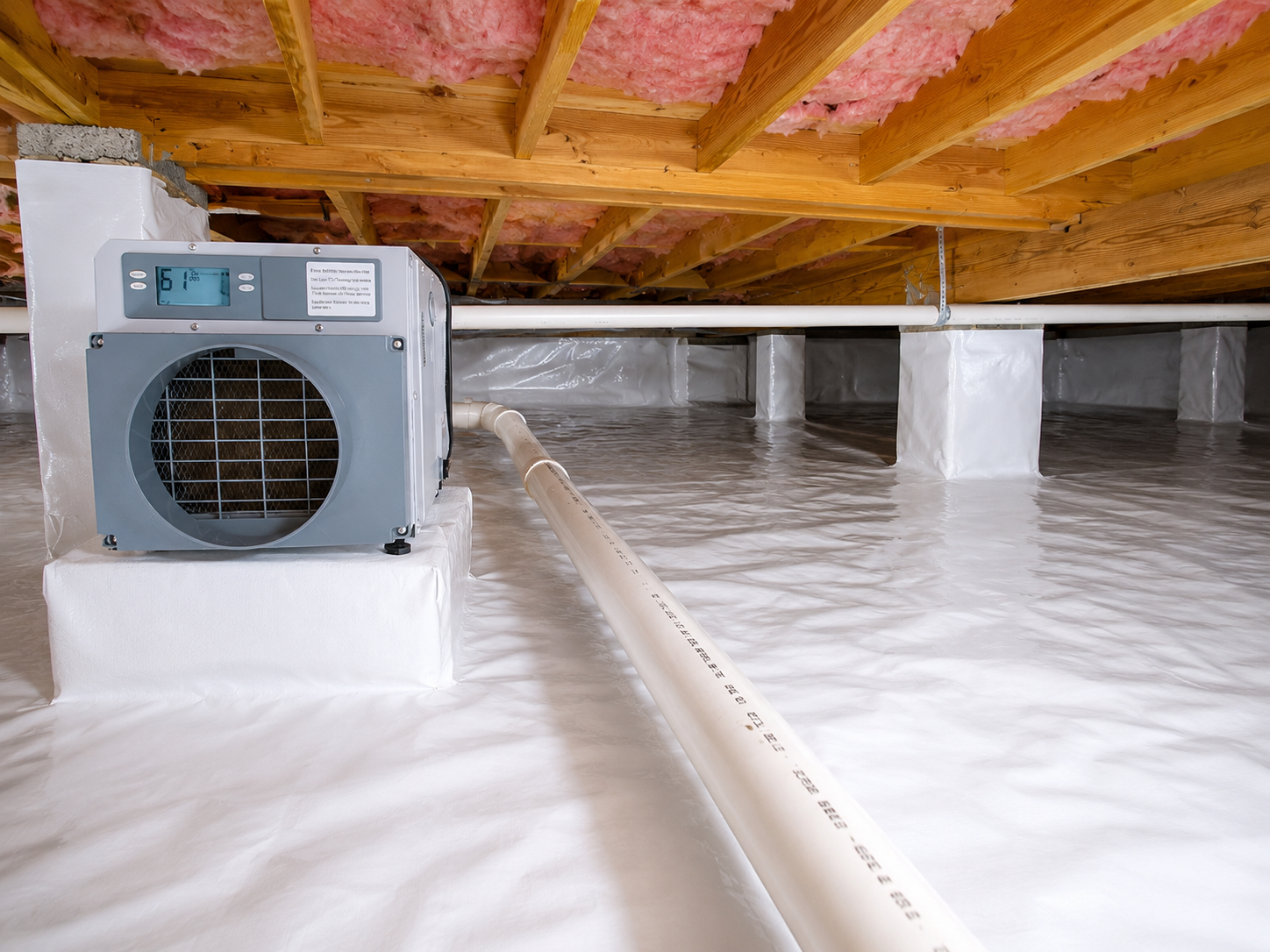 Crawlspace dehumidifier installed